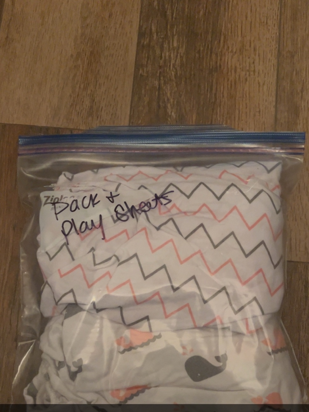 Set of 2 pack n play sheets with Gray and pink Chevron & Whale Prints